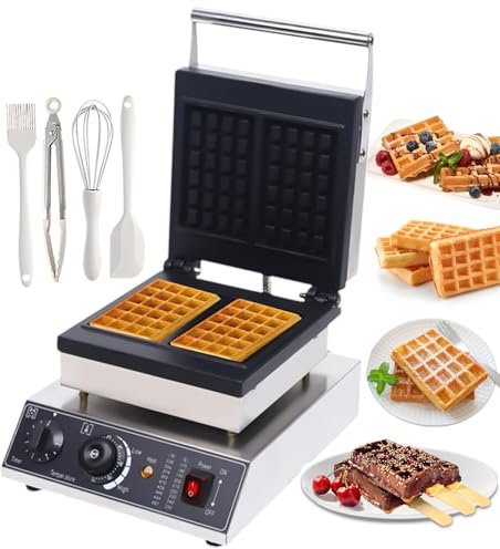 pealiritansemen Piastra per Waffle Elettrica Ad Alta capacità con Kit di Cottura | Macchina per Waffle Professionale in Acciaio Inox, Doppie Piastre Riscaldanti E Scanalatura di Troppo Pieno,2-Slice