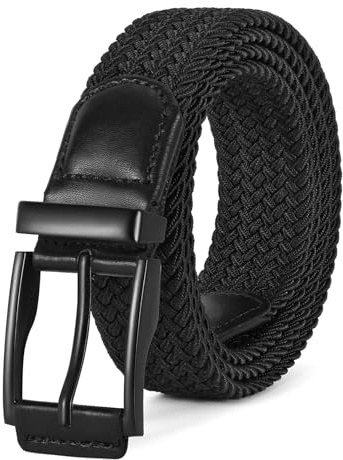 WERFORU Stretchy Braided Belt for Men Elastic Woven Belt for Jeans Pants Casual Men’s Golf Belt Black