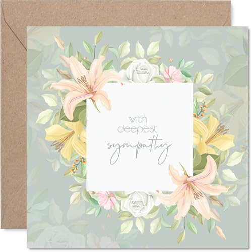 Lily Sympathy Card for Women and Men, Deepest Sympathy Bouquet | Mourning Bereavement Cards for Adults, 145mm Condolences Thinking of You Greeting Cards