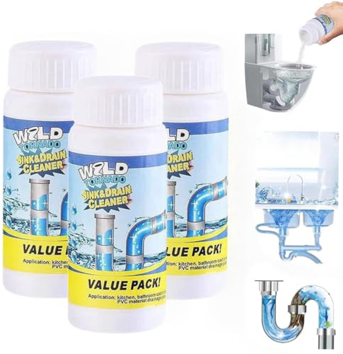 Potente limpiador de desagües espumoso para fregaderos, limpiador en polvo para fregaderos y desagües, potente agente de dragado de tuberías, para la limpieza de cocinas, inodoros y duchas. (3 pcs)