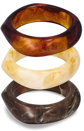 WOWORAMA 3pcs Colorful Resin Acrylic Bangle Bracelets Set for Women Wide Chunky Acrylic Bracelets Stackable Geometric Acetate Resin Bangles Stack Plastic Statement Bracelet