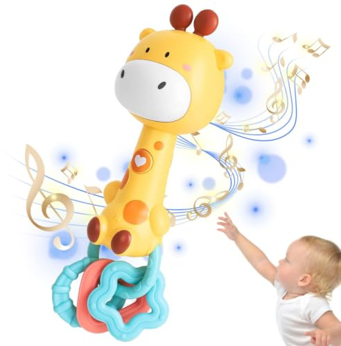 Baby Rattle & Sensory Teething Toy with Music, 6-12 Months(Giraffe)