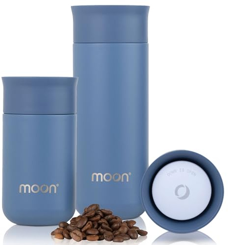 Moon 360° Insulated Travel Mugs, Leak Proof Reusable Coffee Cups - Pro Version for Performance & Easy Clean - Leakproof Flask for Hot & Cold Drinks - Fits Car Cup Holders, UK Company (500ml, Blue)
