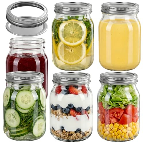 Otauoaea 6 Stück Mason Jar mit Deckel,Einmachgläser 500ml mit Abnehmbarer Schraubdeckel,Marmeladengläse Meal Prep Gläser,Luftdichte Einweckgläser für Overnight Oats,Joghurt,Salat,Marmelade,Essiggurken