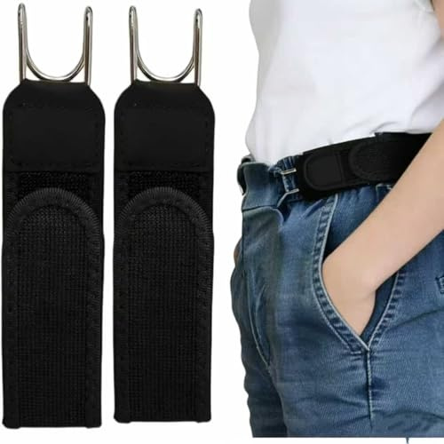 Longgaogao 2PCS Metal Hook Elastic Belt,No Buckle Belts For Men Women, Unisex Waist Strap, Men, Jeans, Work, Casual, Business, Home, Travel, Commuting, Outdoor Hiking