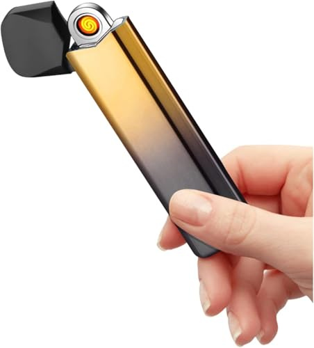 RSBYE Mini encendedor eléctrico de tormenta de plasma para hombres, encendedor personalizado con indicador de batería, mecheros de arco eléctrico, regalos festivos (M-oro)
