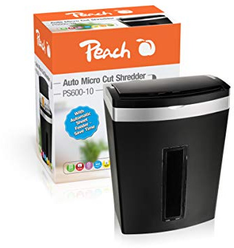 Peach Mikroschnitt Aktenvernichter - 90 Blatt - 20 Liter/250 Blatt - 3 x 10 mm Partikelgröße (P-5) - Autofeed - Dauerbetrieb 10 min/über 400 Blatt - DSGVO konform - PS600-10