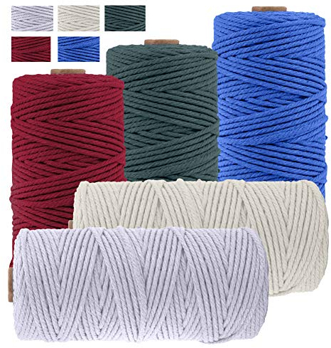 JeogYong 5 Stück Makramee Garn Set, Makramee Garn Baumwollgarn Makramee-Seil Weiches Baumwoll-Seil, zum Wandbehänge, Pflanzenhalter, Basteln, Heimtextilien, 3mm x 100m (5 Farben A)