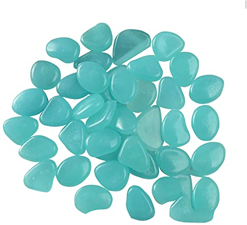 MacroHu 100pcs Cailloux Jardin Exterieur Pierres Lumineuses Pierres Décoratives pour Jardin Pierres Aquarium Artificiels Pierres Galets Decoratif Fluorescent Galet Multicolore Galets- Bleu Clair