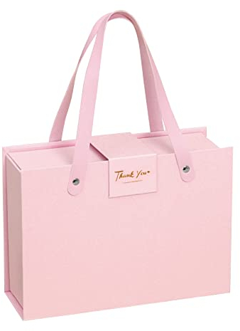 Rosa magnetische Geschenkboxen mit Griffen und Deckeln, 250x180x85 mm große Geschenkboxen für Geschenke, Luxus Box aus faltbarem Karton mit magnetischem Verschluss (1 Stück)