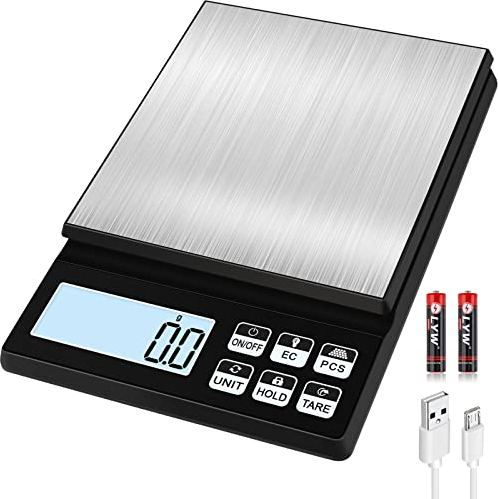 Rechargeable Digital Kitchen Scale, [5kg/0.1g] Diyife Food Scale, High Precision Digital Scale with LCD Display, Tare, PCS Counting, Stainless Steel Platform for Food, Jewelry, Medicine