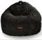 Green Bean Sitzsack in Felloptik mit Füllmaterial (EPS Perlen) - Maße ca 90 x 90 cm - Bean Bag Sitzkissen Sitzpuff Sitzsessel Bodenkissen Lounge Schwarz