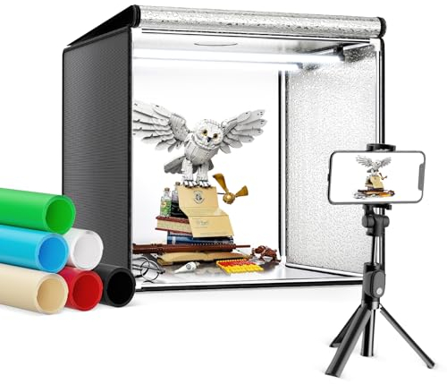 Sunowl Caja De Luz Fotografía,Portátil Caja de Luces Fotografía Profesional 86 Luces LED,Tienda Luz Disparo,Kit Iluminación Fotografía de 6 Láminas de Fondo de PVC（50x50x50）