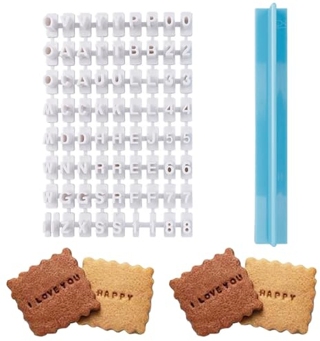 INGJIA Set di francobolli per Biscotti,72 Lettere Pasta di Zucchero Timbro per Biscotti con Lettere dell'alfabeto stampini per Biscotti Biscotti goffratura Strumenti per Decorare Biscotti