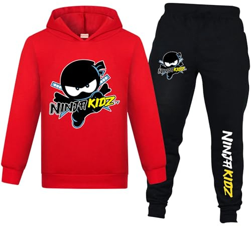 Banxidi Ninja Kidz Survêtement à manches longues pour garçon 2-13 ans, Rouge, 10-11 ans