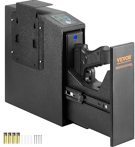 VEVOR Mounted Gun Safe for Pistols, Biometric Gun Safe with Three Quick Access Ways of Fingerprints, Passwords and Keys, Handgun Safe for 1 Pistol for Home, Bedside, Nightstand, Wall