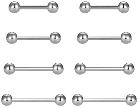 FECTAS 8 unids 14 G Acero quirúrgico pezón Piercing Lengua Bar Set Body Piercing Joyería 12/14/16/18mm