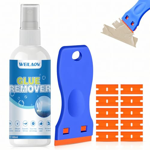 WEILAOK Quita Adhesivos, Quita Pegamento, Spray Adhesivo Pegamento, Disolvente Pegamento, Viene con Raspador Multifuncional, Adhesivos y Residuos de Adhesivo de Todas Las Superficies Lisas, 100ml