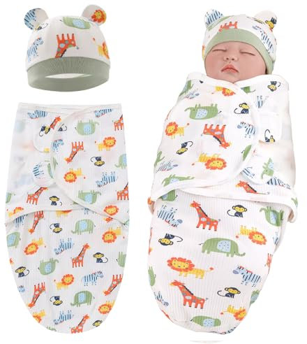 SNONESIY Baby Schlafsack 0-3 Monate, Baumwolle, Zoo-Muster, Unisex, Neugeborene, Baby Pucksack, Schlafsack