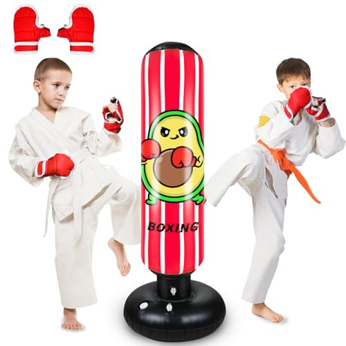 Sacco da Boxe per Bambini, 120cm Pungiball Bambini con Guantoni da Boxe, Sacchi da Boxe Gonfiabile per Ragazzi E Ragazze 3-12 Anni, Per Praticare Karate Taekwondo MMA