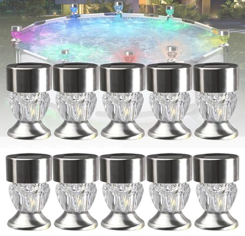 LZEXIN Solar Frame Pool Light, 10pcs Framed Pool Lights, RGB Solar Night Lights with 10 Fixed Belts for Above Ground Pool, Waterproof Swimming Pool Accessories for Garden Fence Outdoor Lighting Decor