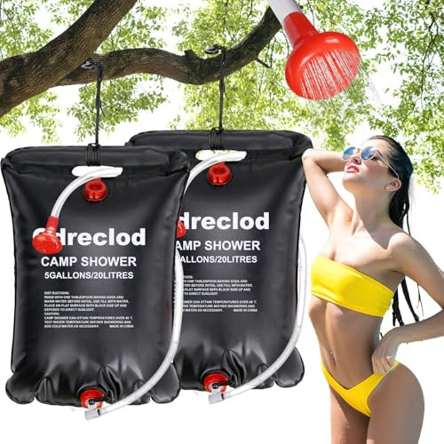 Qdreclod 2 Stück Campingdusche 20L, Mobile Solardusche Camping Dusche Wassersack Set mit Duschkopf, Schlauch, Temperatur Heißwasser 45°C, Solar Dusche Duschsack Tasche Outdoor für Camping Wandern