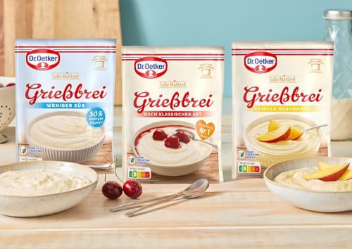 Dr. Oetker Süße Mahlzeit Grießbrei 15er Probier-Set, 5x Grießbrei weniger süß, 5x Grießbrei nach klassischer Art, 5x Grießbrei Vanille-Geschmack