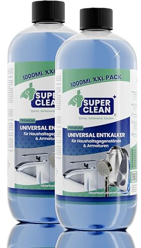 SUPER CLEAN Universal avkalkare flytande | Högkoncentrerad & mångsidig | 2 × 1 L | För vattenkokare, kranar, dusch, duschhuvud, badrum & kök | Skonsam mot material & effektiv
