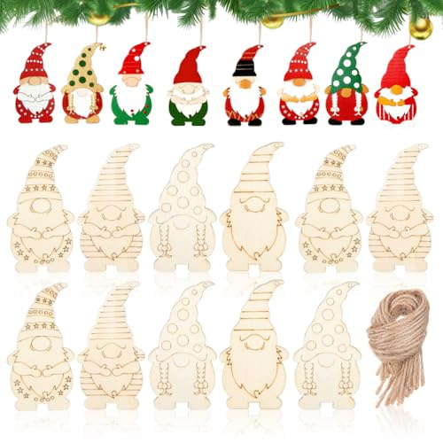 GLEAVI Lot de 40 tranches de gnomes en bois de Noël non finies - À suspendre