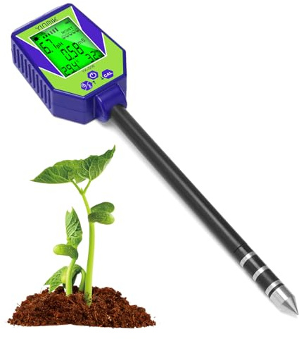 YINMIK Medidor de pH del suelo 6 en 1, medidor inteligente de humedad, conductividad y salinidad, y analizador de calidad del agua. Kit de prueba de pH del suelo ideal para jardines, granjas y bonsáis
