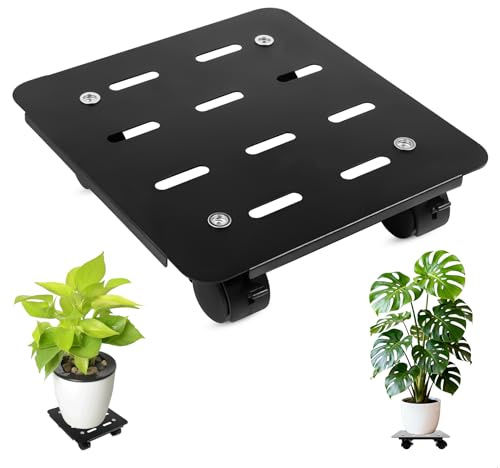 lemgyiamz Soporte Macetas Exterior, Base con Ruedas, Plataforma con Ruedas, Metal 25x24cm con 4 Ruedas 360° y 2 Frenos, para Interior y Exterior Jardín, Negro