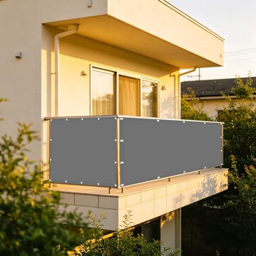 XUEHMIN Telo Frangivisto 40 x 700 cm Impermeabile, Protezione UV Resistente al Vento Frangivisto Balcone Protezione con Occhielli, Fascetta per Balcone, Grigio Chiaro