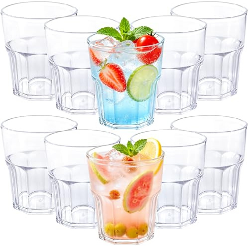 Surflyee 10 Piezas Vasos de Acrílico Transparentes, 260ML Reutilizables | Vasos de Plástico Apilables Irrompible, para Hogar, Picnic, Camping y Fiestas
