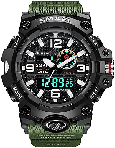Fomtty Orologi Militari Uomo da Uomo Analogico e Digitale, Sportivo, Impermeabile LED con Cronometro Digitale Luxury Casual Wristwatch(Army Green)