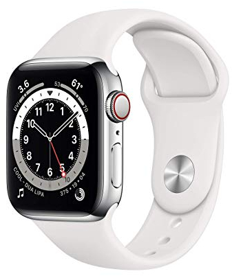Apple Watch Series 6 (GPS + Cellulare, 40MM) Cassa In Acciaio Inossidabile Argento con Cinturino Sport Bianco (Ricondizionato)