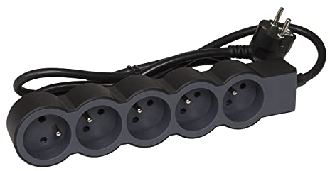 LEGRAND | Rallonge Multiprise Extra-Plate, 5 Prises 2P+T Avec Terre, Cordon 1,5m Noir Et Gris Foncé, 1 Prise À 90° Pour Chargeur Volumineux