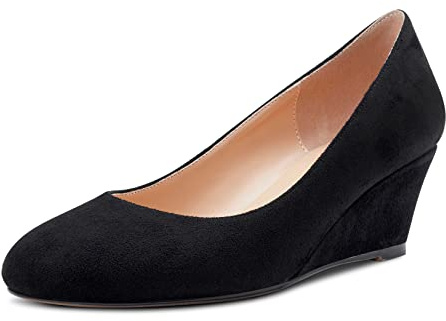 Saekcted Chaussures à Talon Moyen et Bout Rond pour Femmes Pumps Compensées Classiques et Confortables Talons de 5CM Noir Suède 36 EU