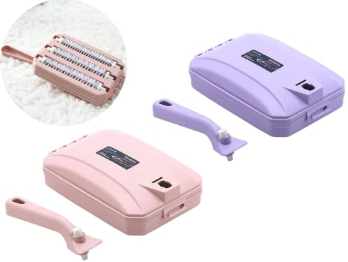 QDAOYU 2 x Teppichbürste für Teppiche, Tischkehrer, dreifacher Bürstenkopf für Teppiche, Tischbürste, Tierhaare, Reinigungsbürste (blau + rosa)