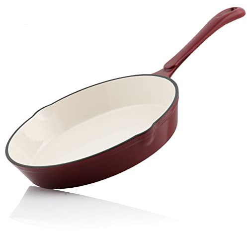 Mahlzeit Sartén de Hierro Fundido Esmaltado Dark Cherry | Ø 24 cm | Sartén de Hierro Fundido Redondo con Dos Picos | Sartén de Hierro Fundido, Sartén Esmaltada | Hierro Fundido Esmaltado
