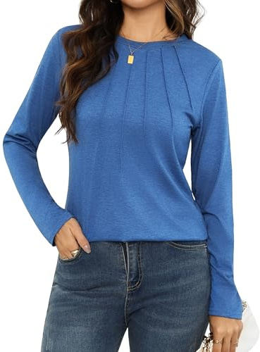 Gyabnw Maglietta Donna Maniche Lunghe Maglia Design Plissettato T-Shirt Girocollo Donna Magliette Tshirt Maglie Morbido Moda Top Casual Tee