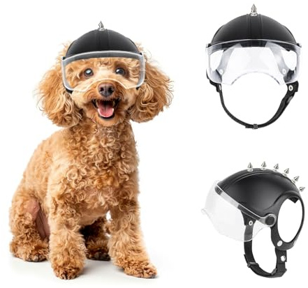 Enjoying Casco per Cani con Fori per le Orecchie, Rivetti, Casco per Animali Domestici con Lenti Ribaltabili, Protezione UV, Protezione Dalla Sabbia, Adatto per Cani da 7,5 a 12,5 kg
