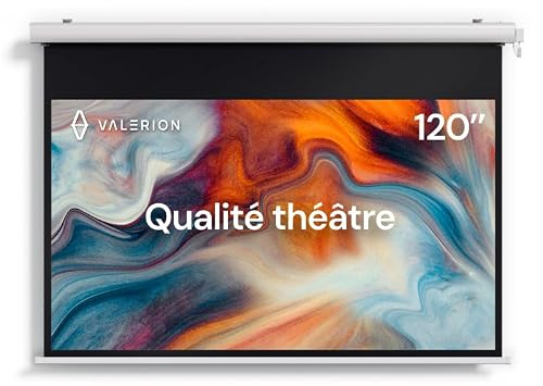 Écran de Projection motorisé Valerion 120 Pouces avec Batterie intégrée, écran déroulant étanche pour extérieur, Compatible 4K/8K Ultra HD, Gain 1,1, Cadre en Aluminium