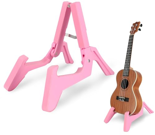 EASTROCK Folding Ukulele Stand ABS Stand for Mandolins/Violins Adjustable Portable Instrument Stand for Ukulele Accessories (Pink)