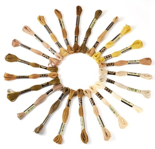 FASHEWELRY Lot de 22 écheveaux de fil à broder dégradé de 1 mm pour bracelet d'amitié, thème d'automne pour la fabrication de bijoux, vêtements, couture, travaux manuels, projets artistiques, kaki et
