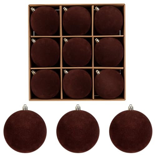 Briful 4 Velvet Christmas Ball Ornaments, 9PCS Matte Dark Brown Baubles, Shatterproof Christmas Tree Decorations, Velvet Ornaments for Xmas Tree, Holiday Decor, Christmas Balls Decorations for Trees
