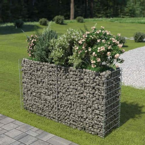 HaoChrymec Jardinière Surélevée en Gabion with Acier Galvanisé, Parterre Surélevé en Gabion, Panier à Pierre, Cage en Métal, Jardinière à Gabion, Jardin ou Cour, 180 x 50 x 100 cm