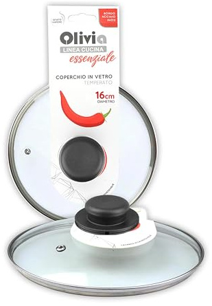 IPEA Tapa para Sartén o Cacerola de Vidrio Templado – 16/18 / 20/22 / 24/26 / 28/30 / 32 cm – Transparente Redonda Universal con Pomillo para Sartenes y Ollas Cocina – OK Lavavajillas - 16 CM