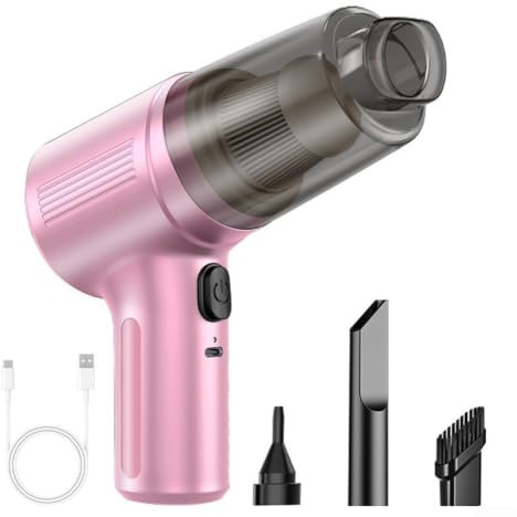 Aspirador de coche inalámbrico de mano con succión y soplado integrados, aspiradora portátil ligera para eliminación rápida de polvo y desechos del vehículo (rosa)