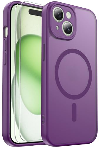 Ezanmull for iPhone 15 Case, Fit for Magsafe, Purple | 18FT Mil-Grade Protection, Full Camera Protection, With Screen Protector X2, Translucent Matte, Rugged Shockproof Protective
