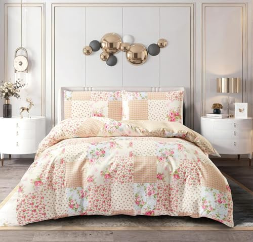 PRIME LINENS Duvet Cover Set 4 Pcs Brushed Microfibre Quilt Cover Bedding Set With Pillow Cases and Extra Fitted Sheet Included (Meadow, Single)